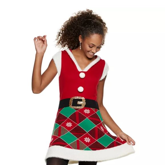 it's our time christmas sweater dress